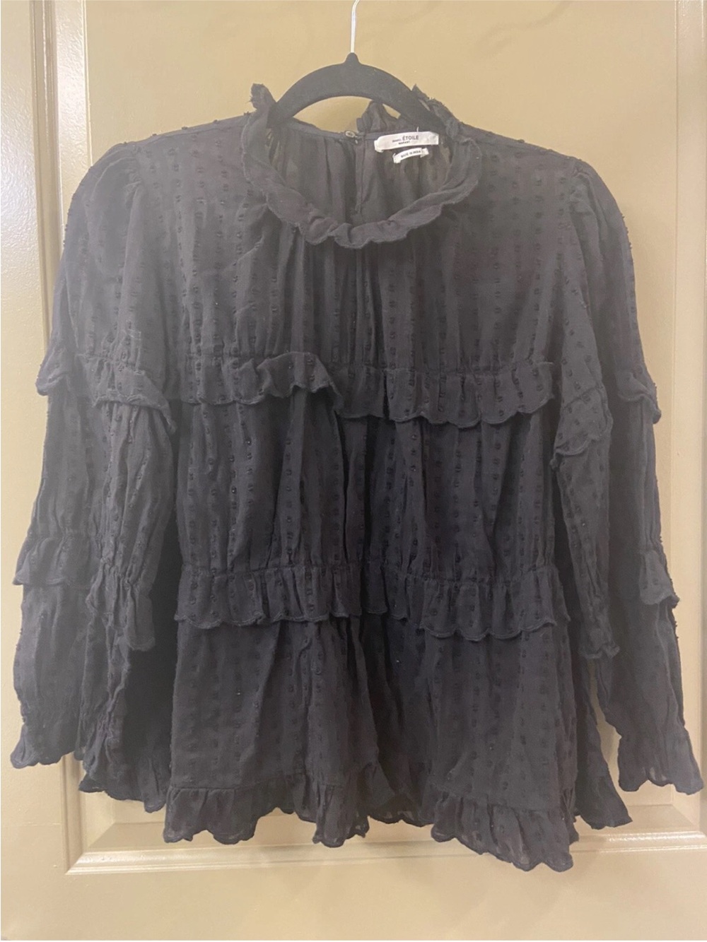Isabel Marant Black Swiss Dot Ruffle Blouse